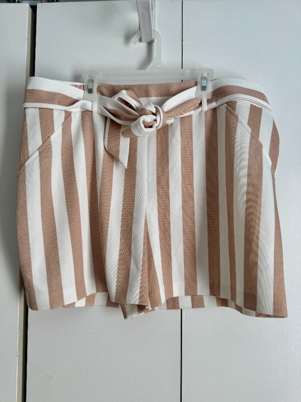 Tan and White Striped Shorts Women's 14 Belt